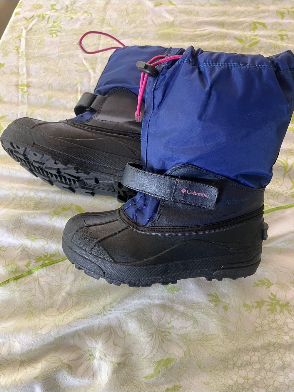 Columbia Powderbug Kids Navy Blue and Pink snow boots